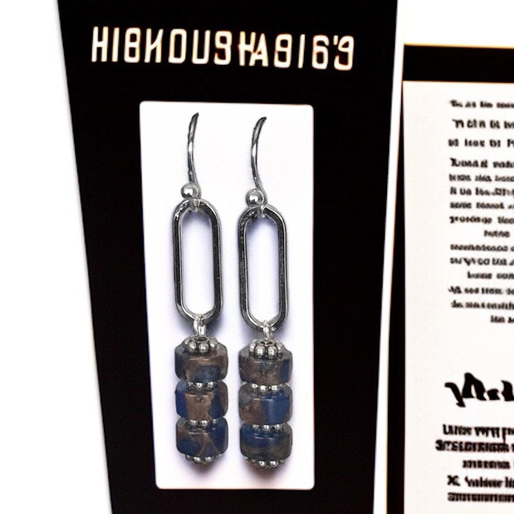 5 For $25💫Rich Blue and Brown Heishe Beads Silver Paperclip Earrings